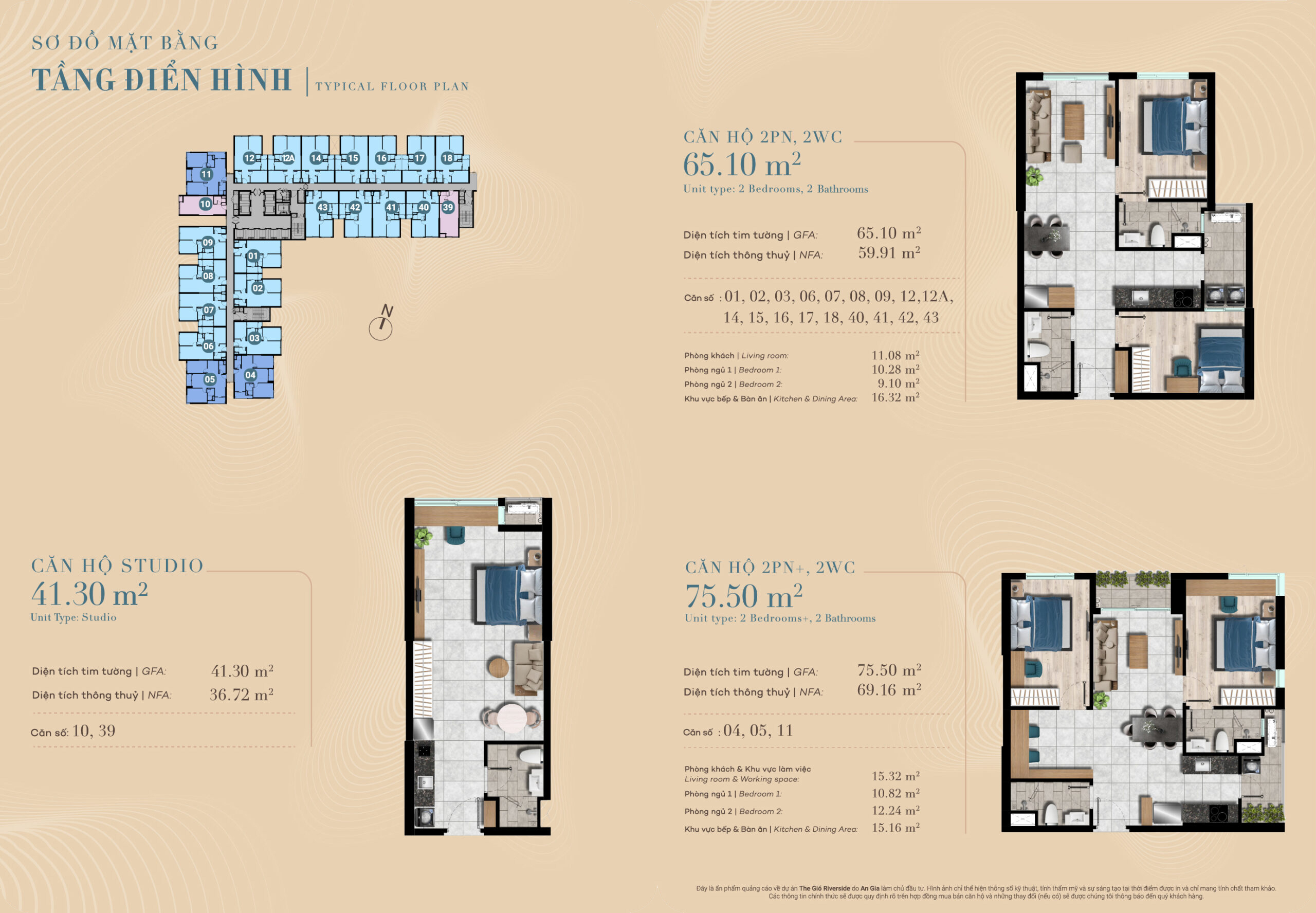 MẶT BẰNG ĐIỂN HÌNH CĂN HỘ THE GIÓ RIVERSIDE