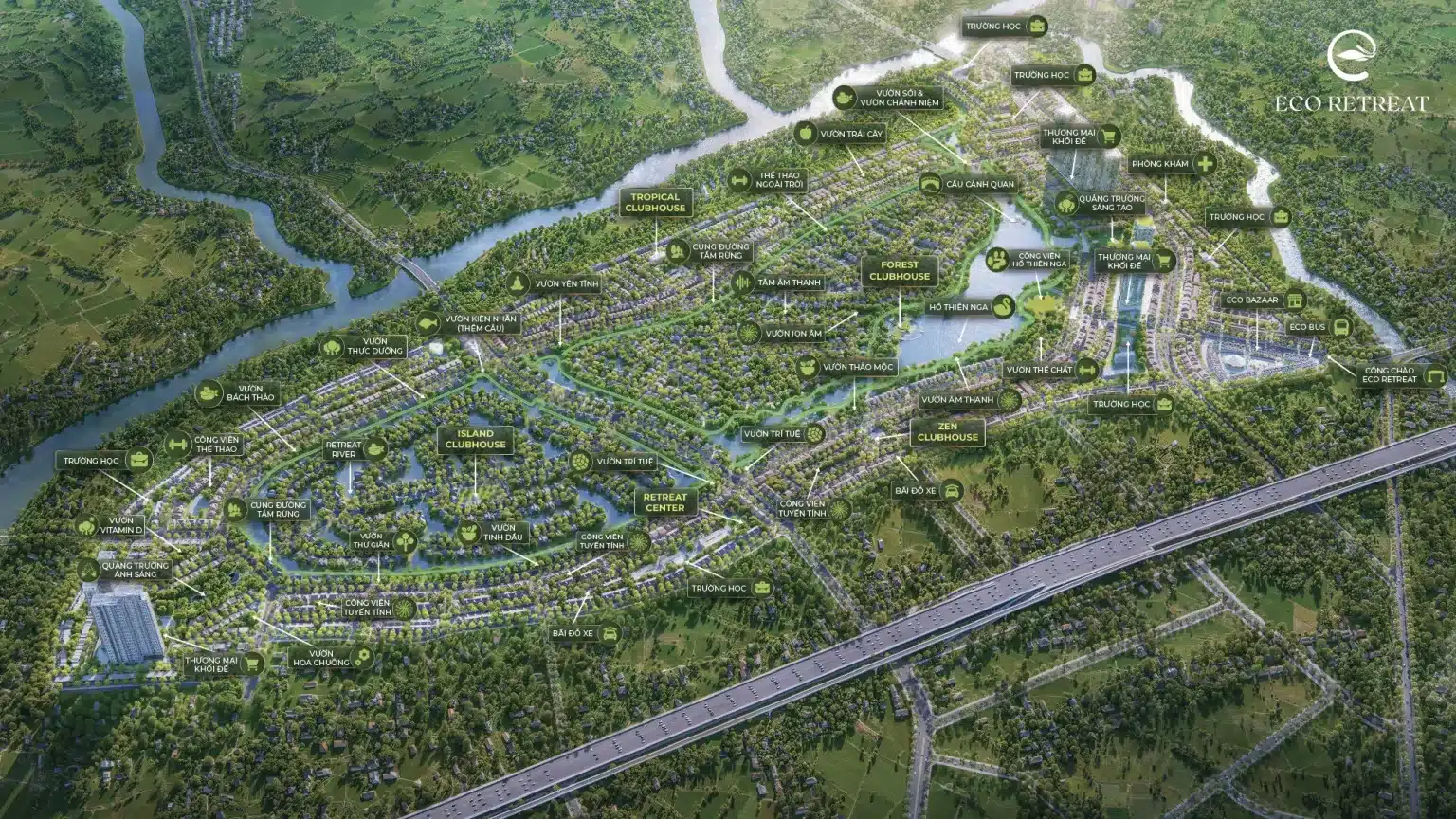 Mặt bằng tiện ích khu đô thị Eco Retreat được phát triển bởi Nhà sáng lập Ecopark