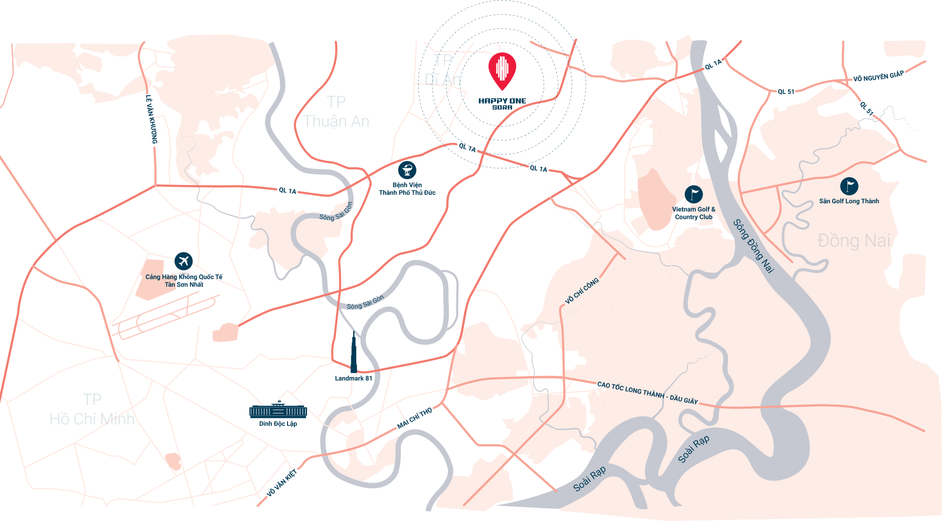 Vị trí dự án Căn hộ Happy One Sora